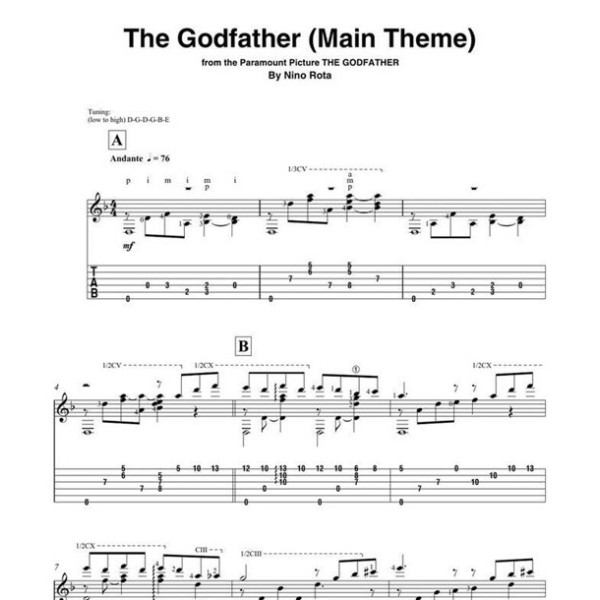 Movie themes for classical guitar partition