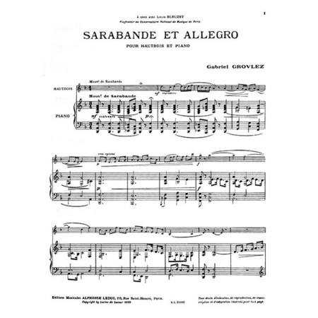 grovlez sarabande et allegro partition