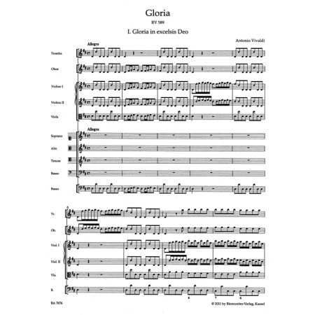 vivaldi gloria partition d'orchestre imprimée