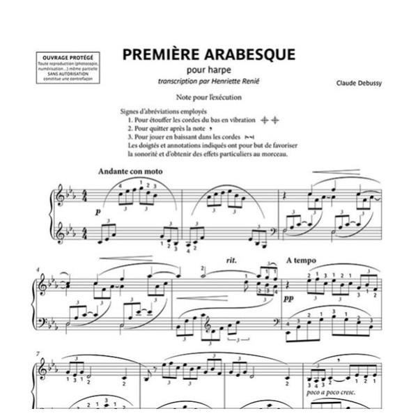 debussy arabesques partition harpe