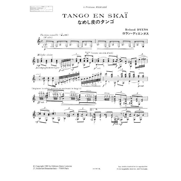 Roland Dyens Tango en skai partition