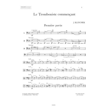 le tromboniste commençant partition