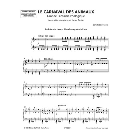 le carnaval des animaux partition piano