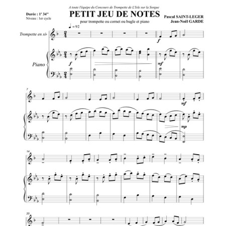 petit jeu de notes partition trompette