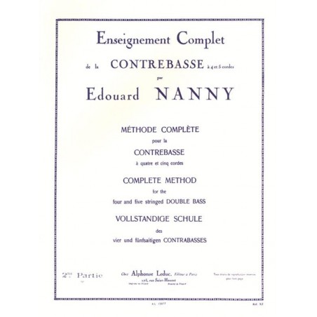 Méthode Nanny pour contrebasse AL15877 le kiosque à musique Avignon