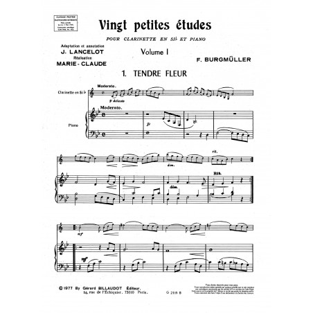 20 Petites Etudes de Burgmuller pour clarinette - Kiosque musique Avignon