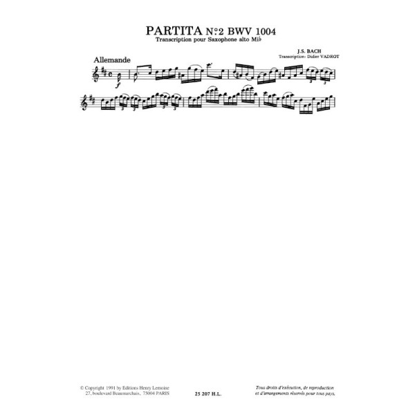 Bach partita n°2 partition saxophone