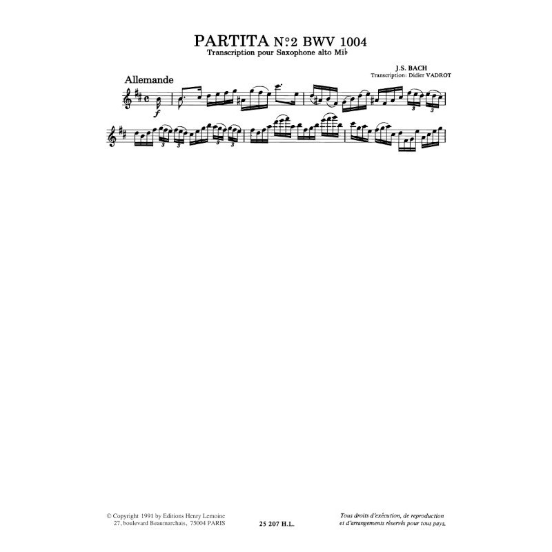 Bach partita n°2 partition saxophone